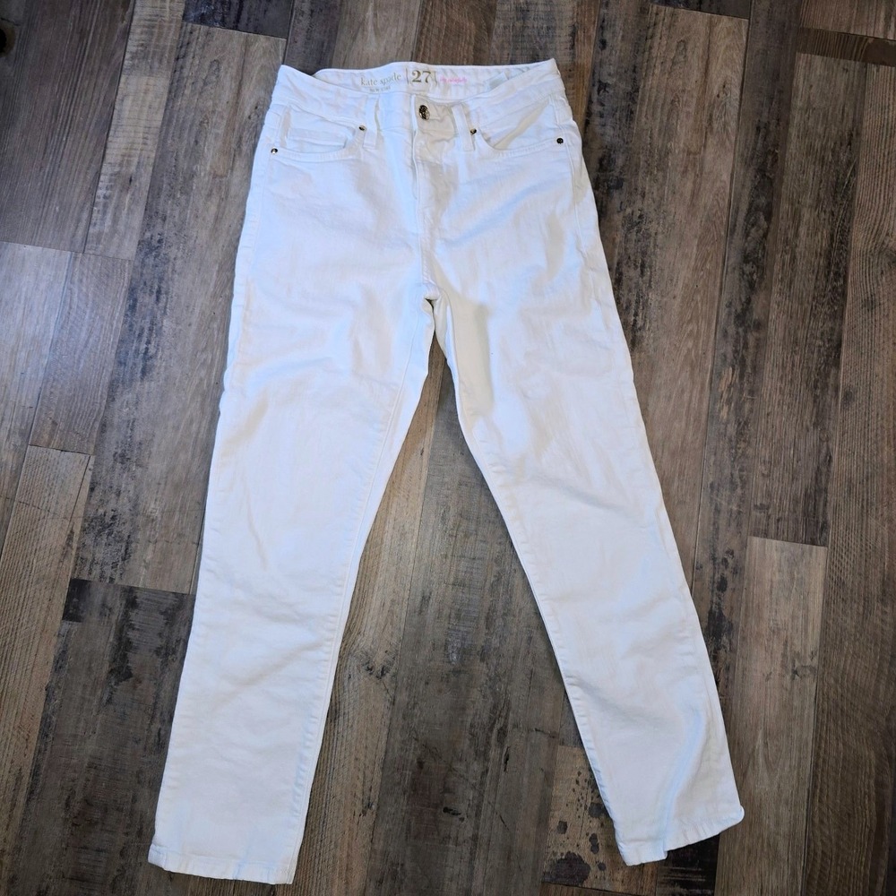 Kate Spade New York White Straight Leg Denim Jeans Size 27 /4 Gold Broome Street